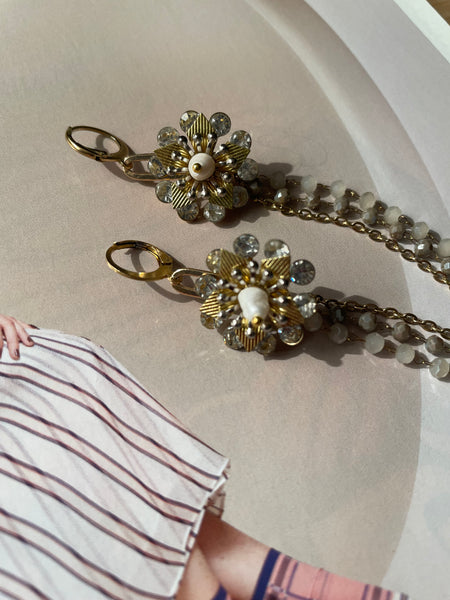 Orecchini fiore argentato e rosarietti