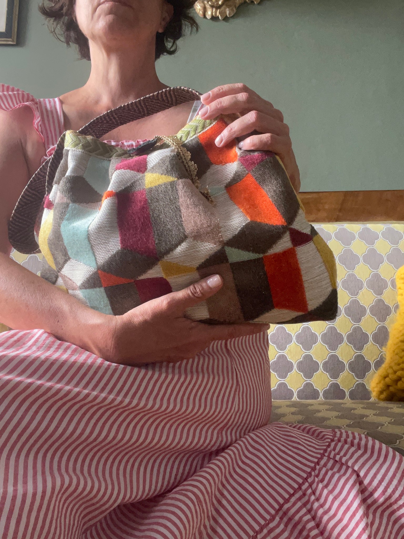 Borsa grande in velluto multicolore