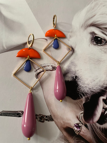 Orecchini goccia, rombo e doppio smalto