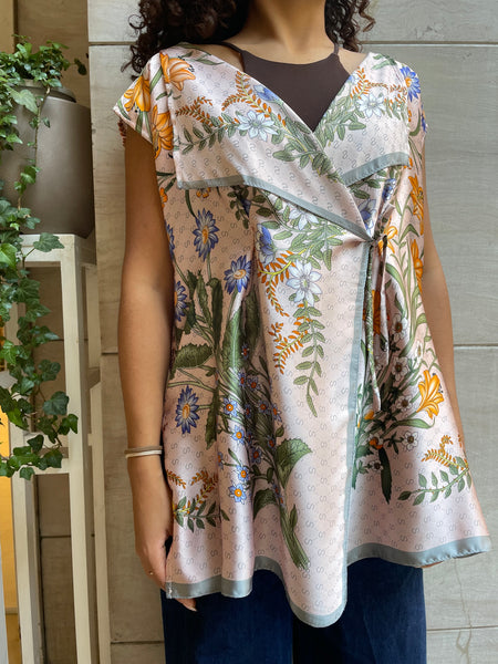 Top foulard incrociato rosa mille fiori