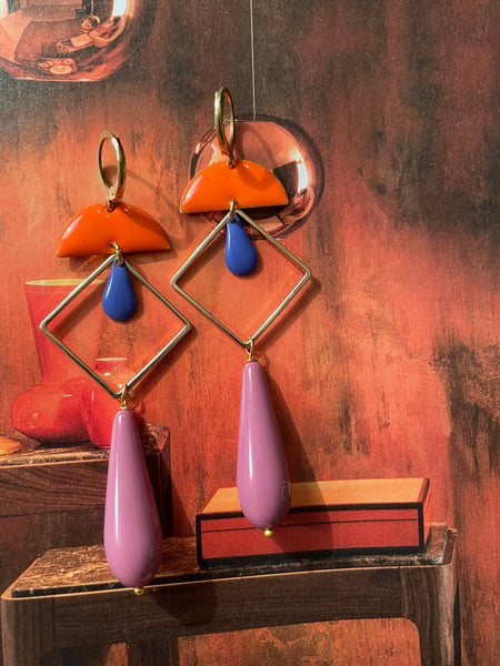 Orecchini goccia, rombo e doppio smalto