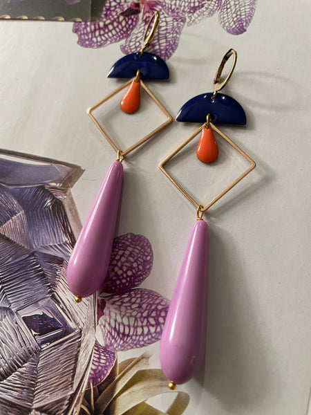 Orecchini goccia, rombo e doppio smalto