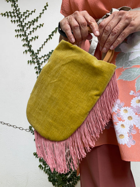 Borsa Charleston velluto giallo e tessuto etnico