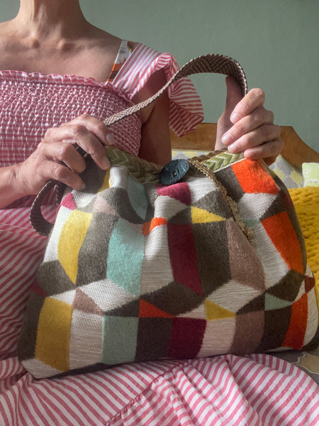 Borsa grande in velluto multicolore