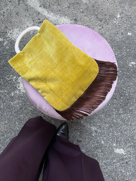 Borsa Charleston velluto giallo e tessuto lavorato grigio