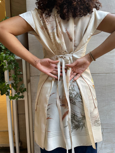 Top foulard fiori di campo beige