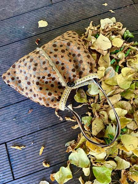 Borsa grande in velluto a pois marroni