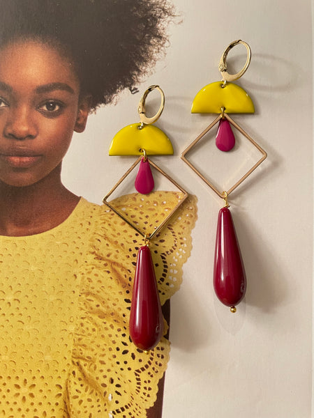 Orecchini goccia, rombo e doppio smalto