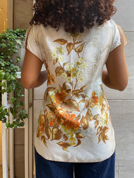 Top foulard fiori di campo beige