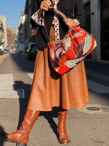 Borsa grande in tessuto rosso e viola