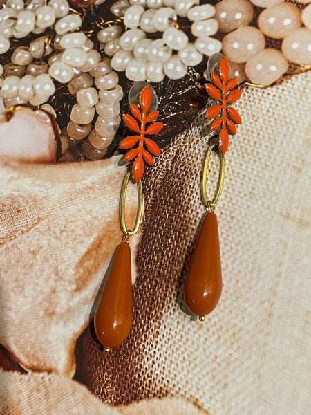 Orecchini felce smaltata, ovale e goccia