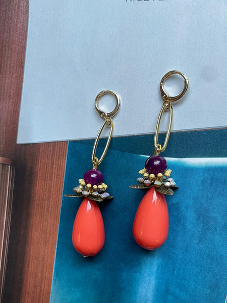 Orecchini anello ovale goccia e fiore