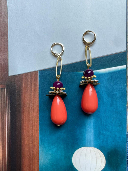 Orecchini anello ovale goccia e fiore