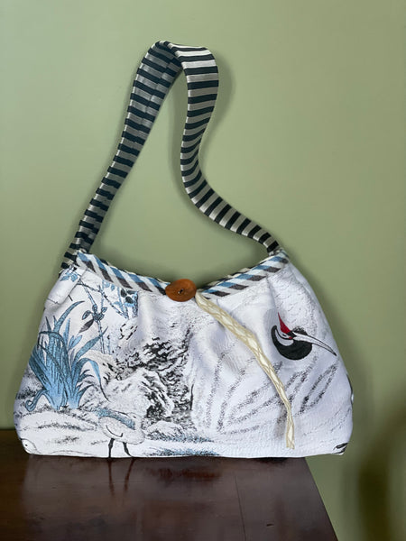 Borsa tessuto con airone