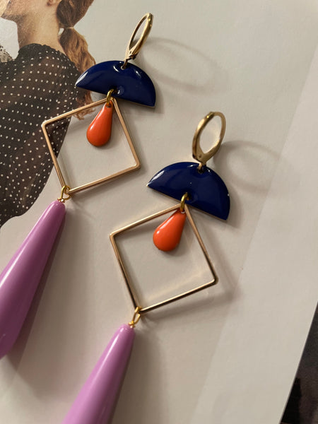 Orecchini goccia, rombo e doppio smalto