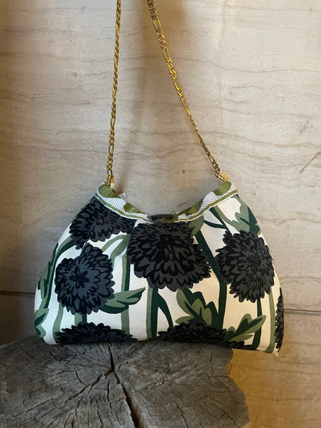 Borsa media in tessuto a fiori verde e nero