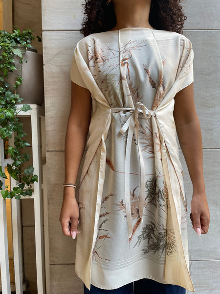 Top foulard fiori di campo beige