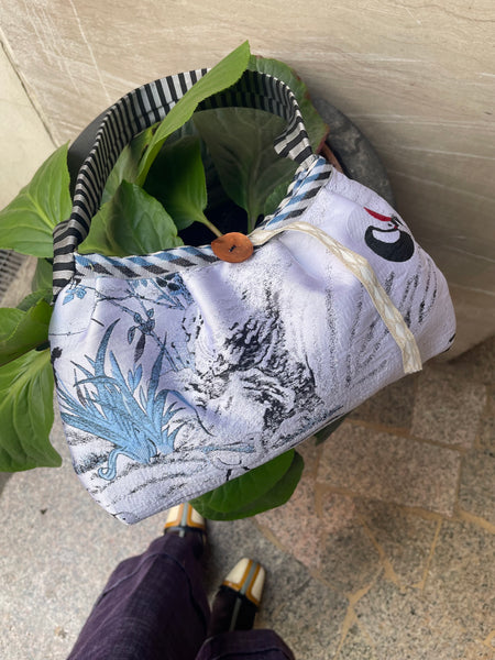 Borsa tessuto con airone