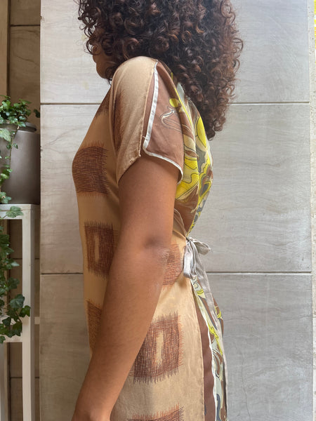 Top foulard beige e giallo