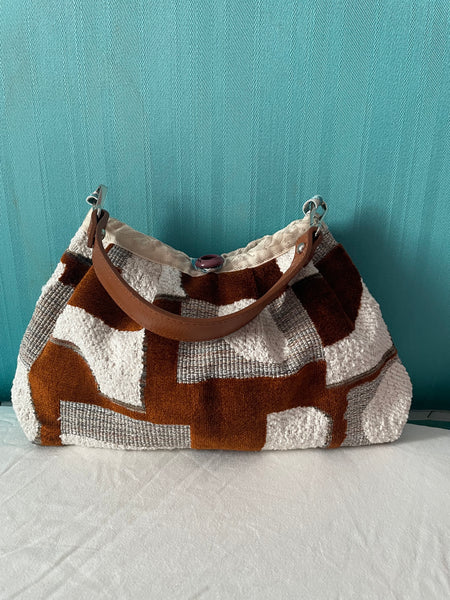 Borsa media in velluto bianco e nocciola