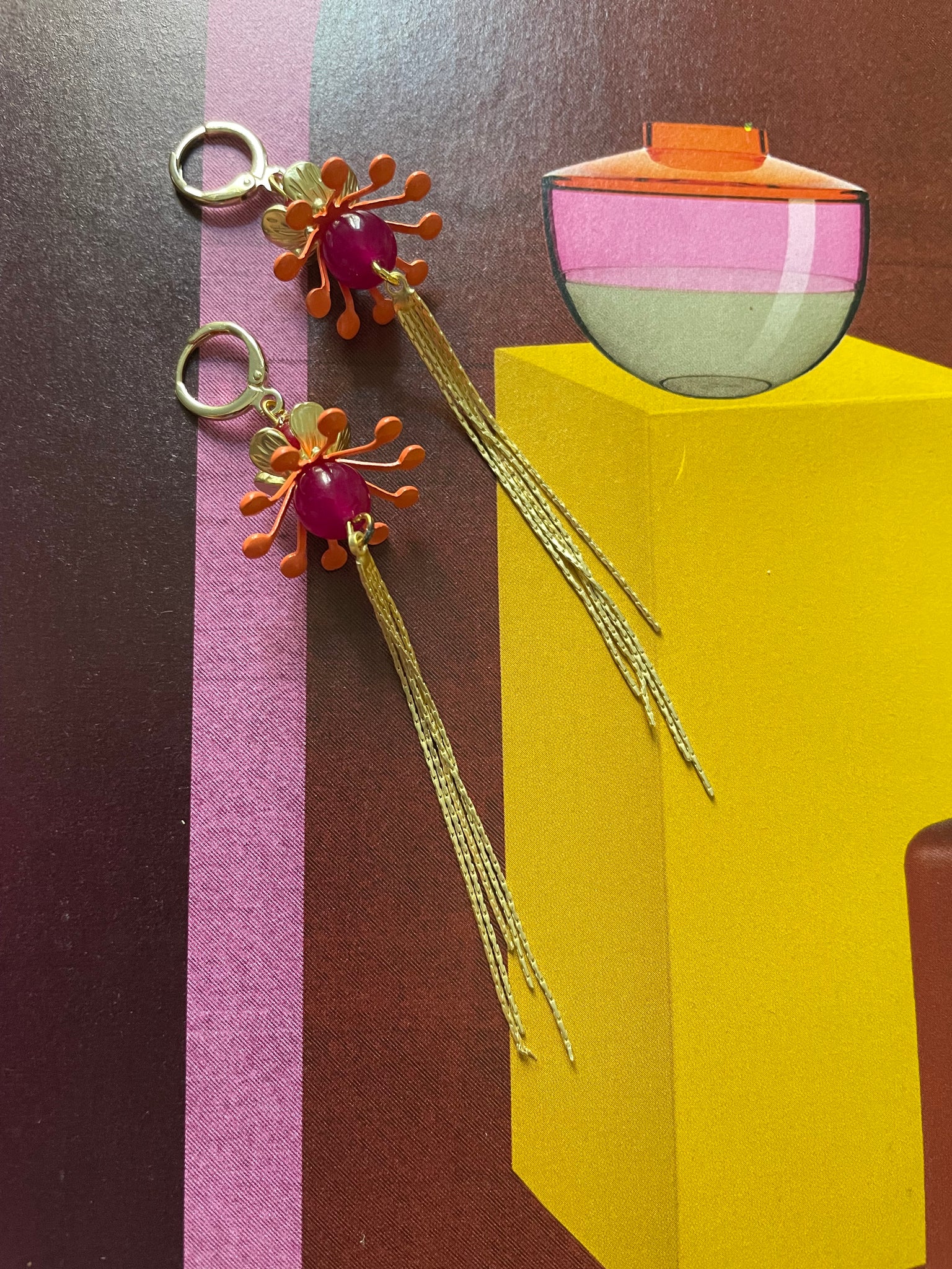 Orecchini polipetto, fiore e frange