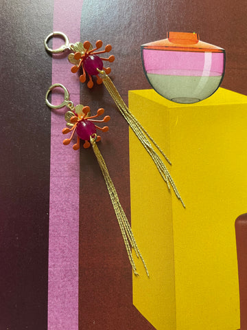Orecchini polipetto, fiore e frange