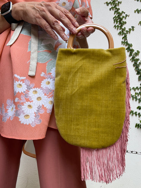 Borsa Charleston velluto giallo e tessuto etnico