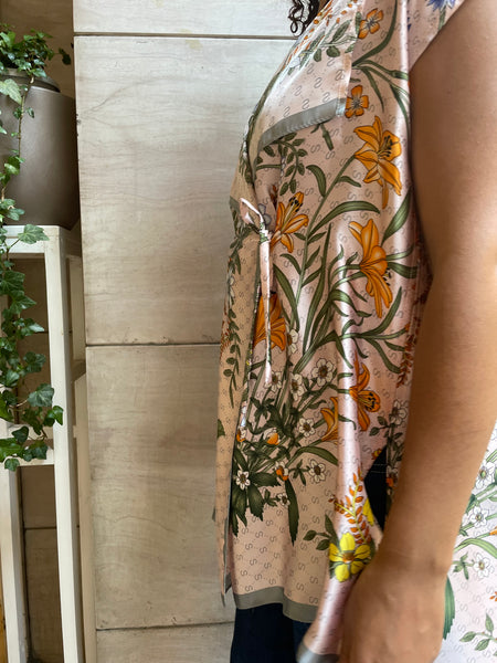 Top foulard incrociato rosa mille fiori