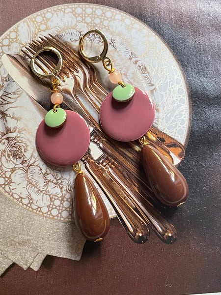 Orecchini piccoli con doppio smalto tondo e goccia