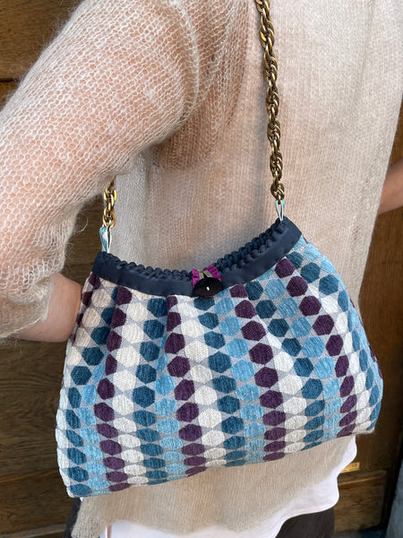 Borsa media in tessuto di velluto ad esagono colorati