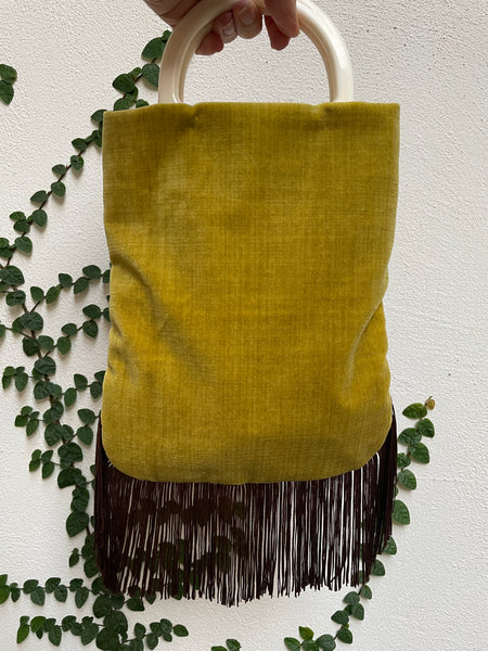 Borsa Charleston velluto giallo e tessuto lavorato grigio