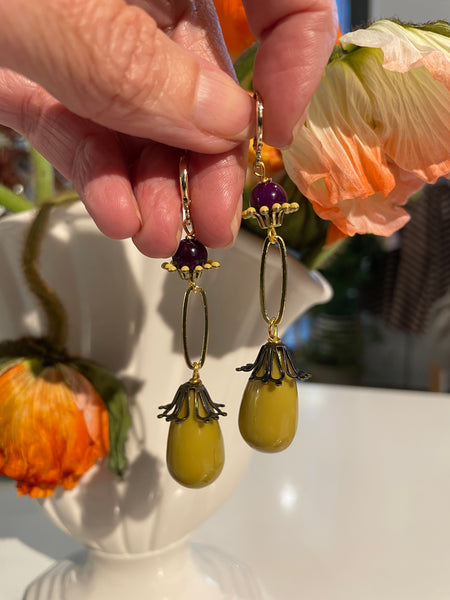 Orecchini anello ovale goccia e fiore