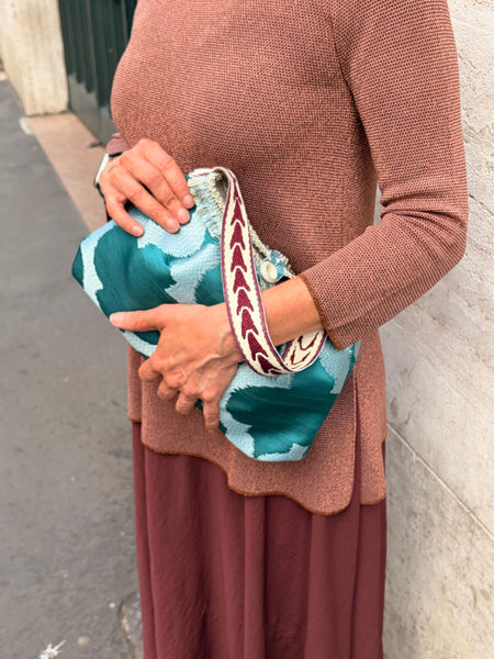 Borsa media in tessuto color pavone