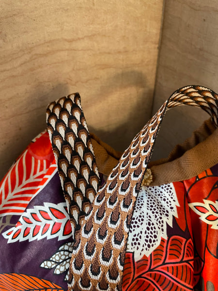 Borsa grande in tessuto rosso e viola