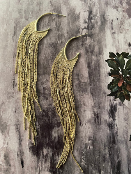 Orecchini Frangia Dorata lunga