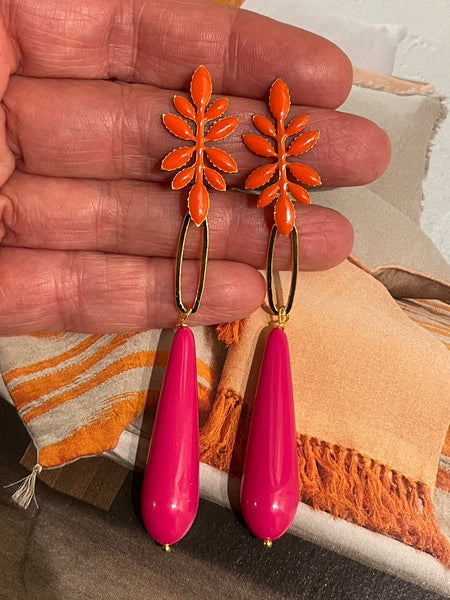 Orecchini felce smaltata, ovale e goccia