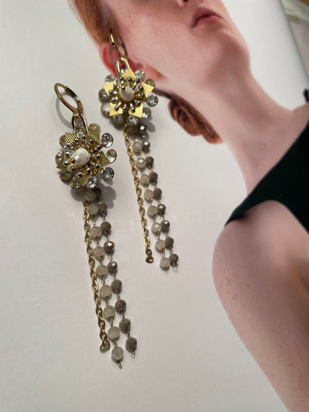 Orecchini fiore argentato e rosarietti