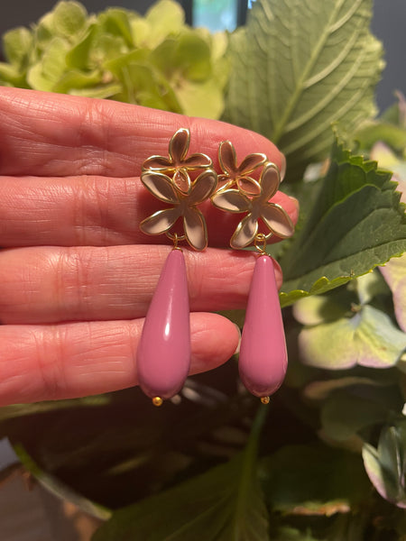 Orecchini doppio fiore smalto e goccia media