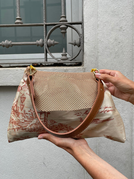 Borsa media in tessuto stampato giapponese mattone