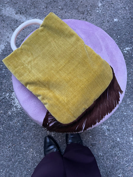 Borsa Charleston velluto giallo e tessuto lavorato grigio
