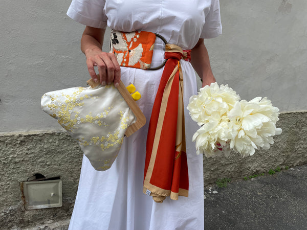 Borsa pochette clic clac fiorellini gialli