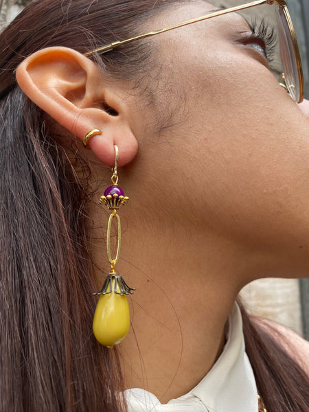 Orecchini anello ovale goccia e fiore