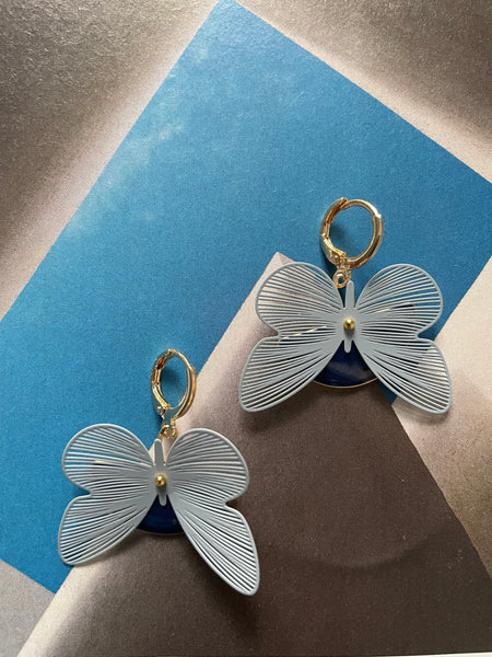 Orecchini mezzaluna blu e farfalla filigrana