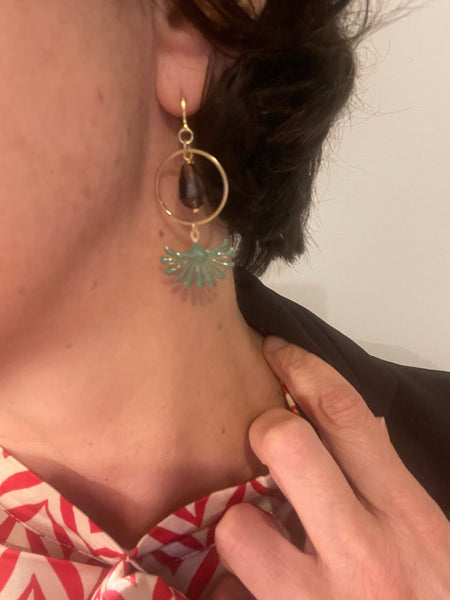 Orecchini goccia in vetro, cerchio e fontanella