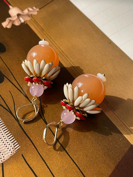 Orecchini navicella grande a fiore tridimensionale