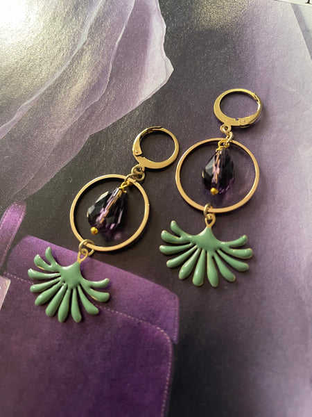 Orecchini goccia in vetro, cerchio e fontanella