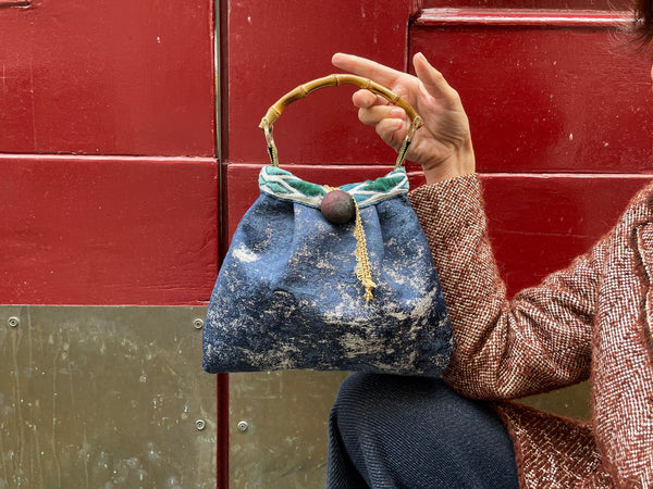 Borsa tessuto blu e argento