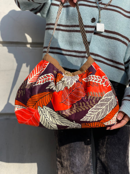 Borsa grande in tessuto rosso e viola