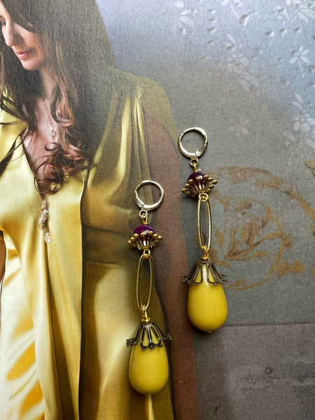 Orecchini anello ovale goccia e fiore