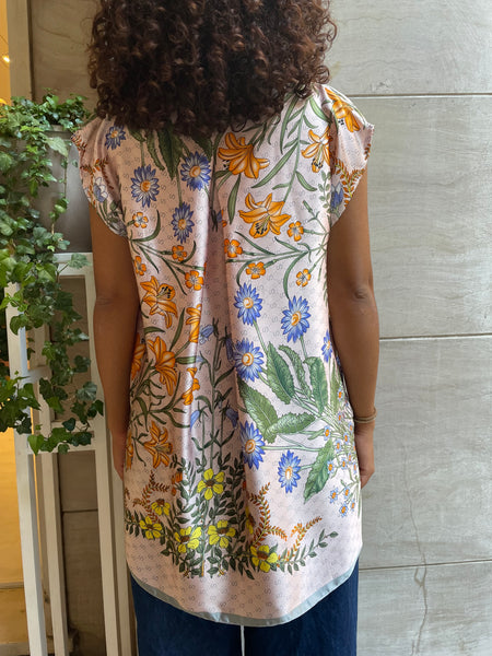 Top foulard incrociato rosa mille fiori